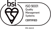 ISO 9001 Quality Management certified by BSI under certificate number FM20215